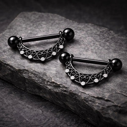 Black PVD Plated Crescent Moon Nipple Shield Nipple Ring Skin Metals
