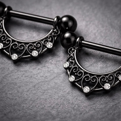 Black PVD Plated Crescent Moon Nipple Shield Nipple Ring Skin Metals