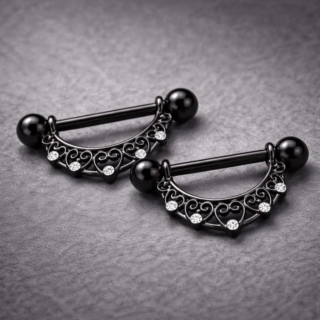 Black PVD Plated Crescent Moon Nipple Shield Nipple Ring Skin Metals