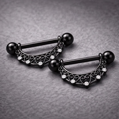 Black PVD Plated Crescent Moon Nipple Shield Nipple Ring Skin Metals