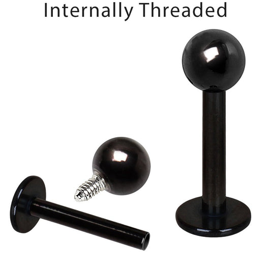 Black PVD Plated Internally Threaded Labret - Skin Metals