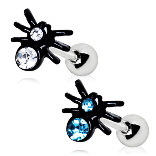 Black PVD Plated Jeweled Mouse Spider Cartilage Earring Cartilage Earring Impulse Piercings Clear