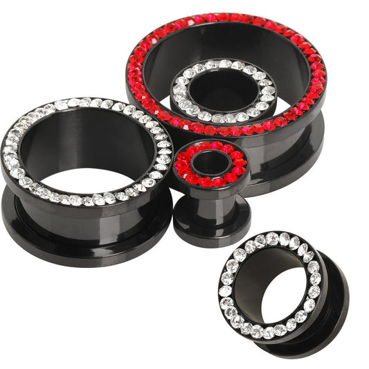 Black PVD Plated Multi CZ Screw Fit Tunnel Plug — Sold as Pair - Skin Metals