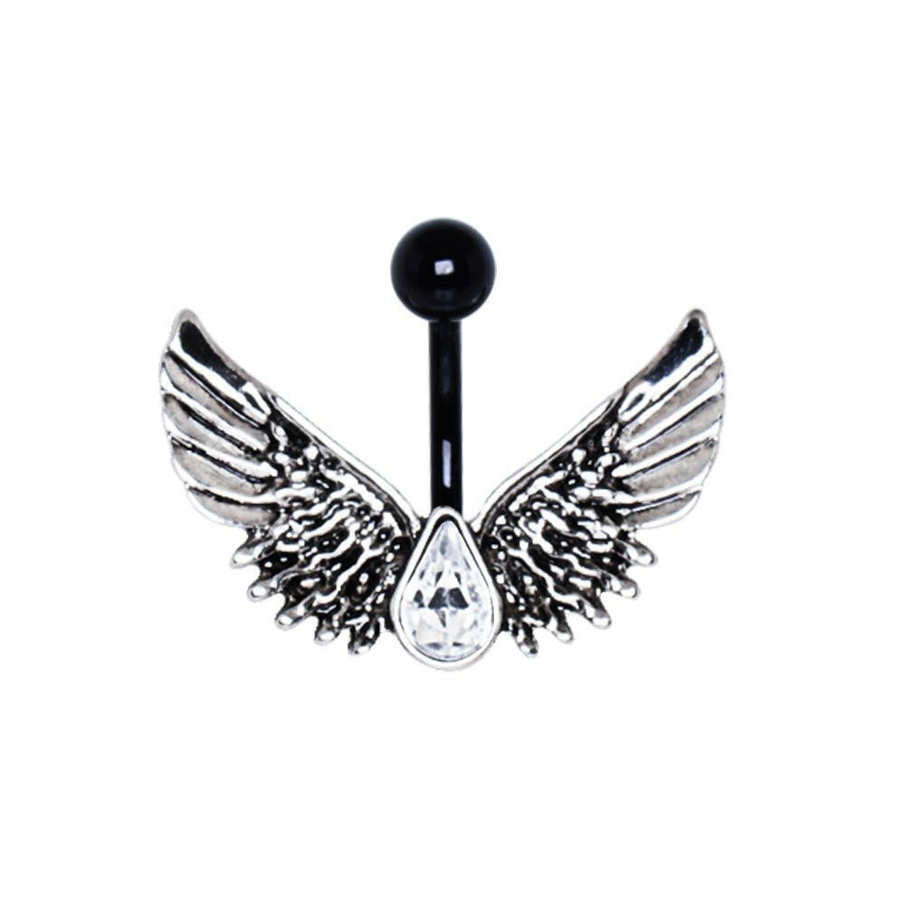 Black PVD Plated Rebel Angel Wing Navel Ring Navel Ring Impulse Piercings