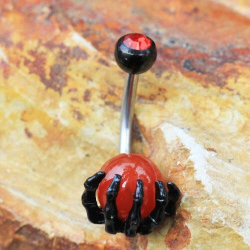 Skeleton Hand Navel Ring crystal ball detail closeup