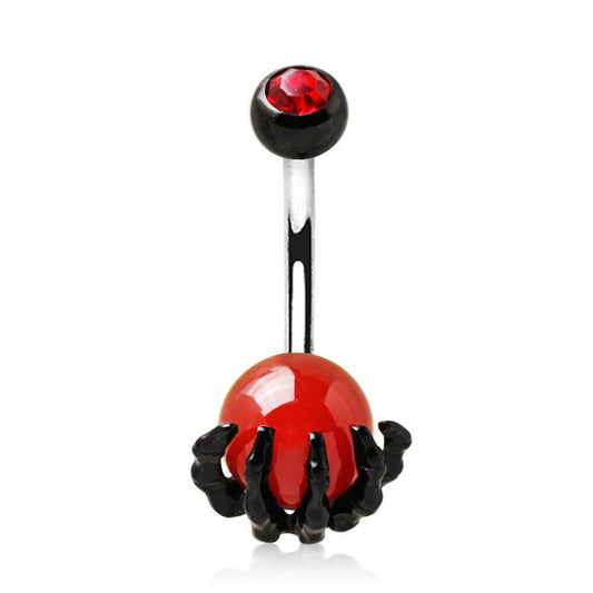 Black PVD Skeleton Hand Navel Ring front view