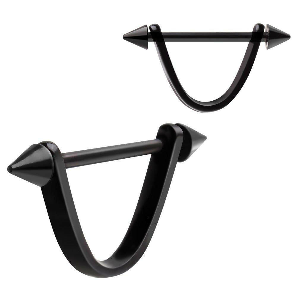 Black PVD Plated Spiked U-Shaped Nipple Shield Nipple Ring