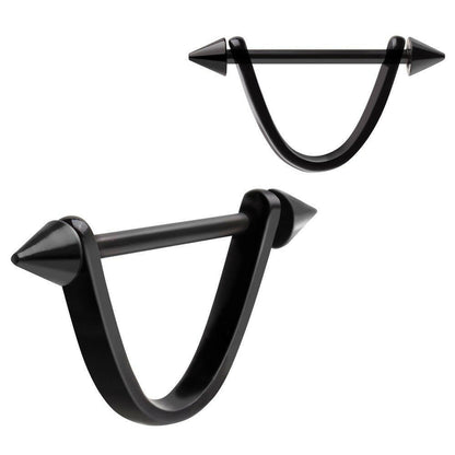 Black PVD Plated Spiked U-Shaped Nipple Shield Nipple Ring
