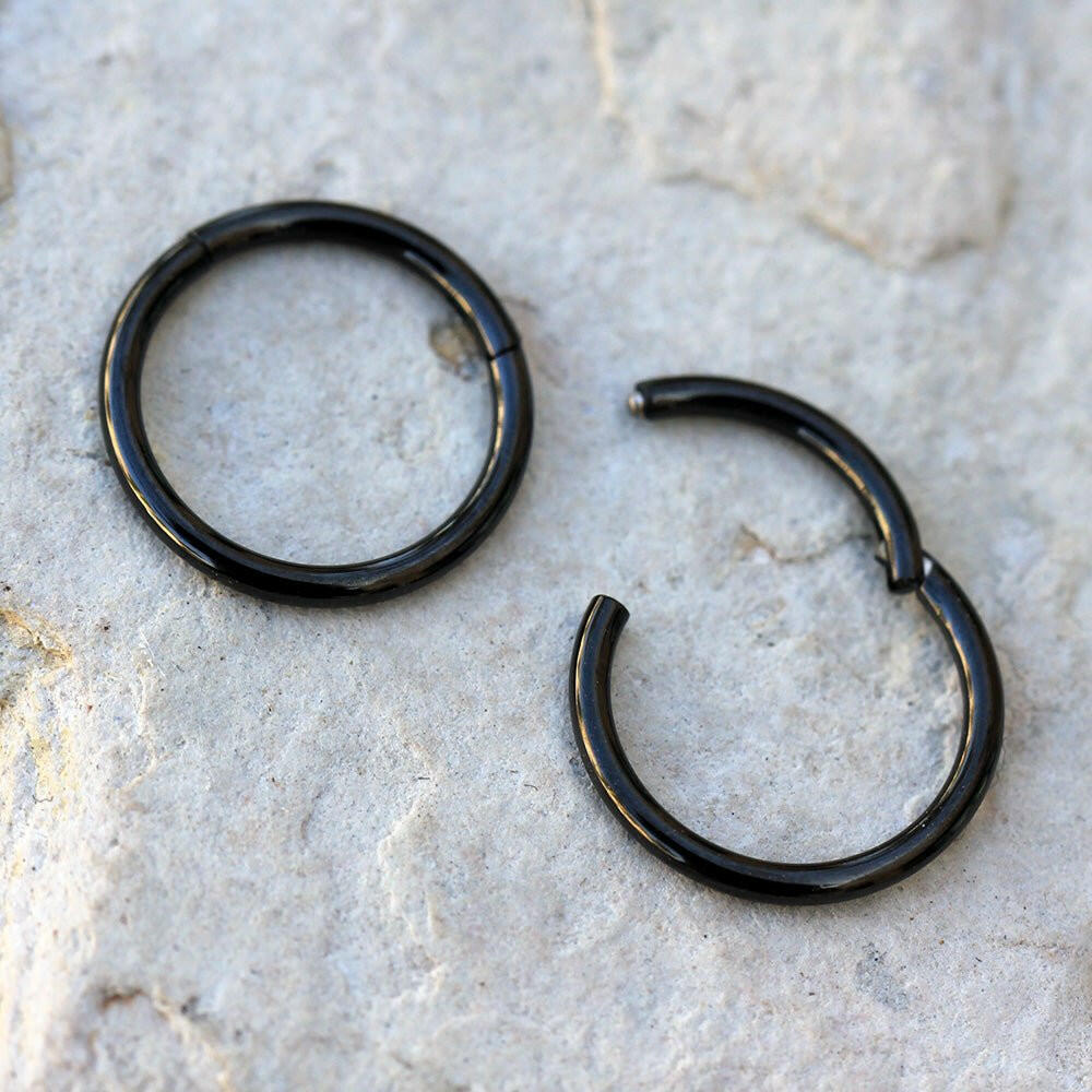 Black PVD Plated Titanium Seamless Clicker Ring Cartilage Impulse Piercings