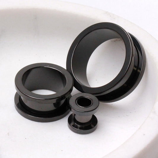 Black PVD Screw Fit Tunnel Plug — Sold as Pair