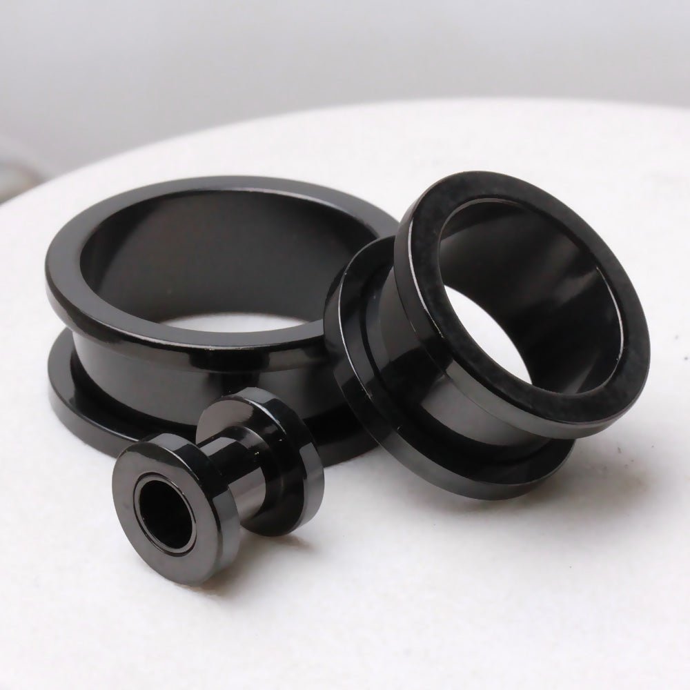 Black PVD Screw Fit Tunnel Plug — Sold as Pair