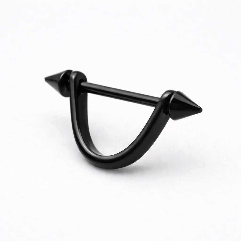 Black PVD Spiked U-Shape Nipple Shield 14G Pair