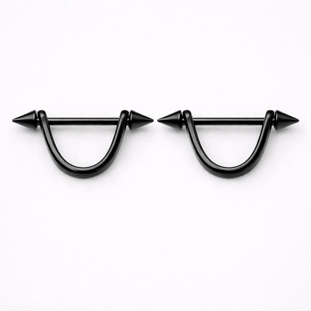 Black PVD Spiked U-Shape Nipple Shield 14G Pair