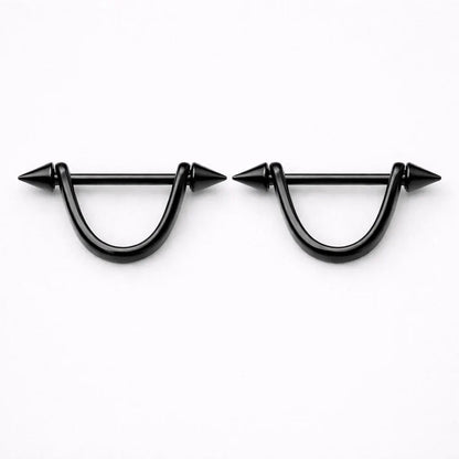 Black PVD Spiked U-Shape Nipple Shield 14G Pair