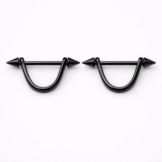 Black PVD Plated Spiked U-Shaped Nipple Shield - Skin Metals