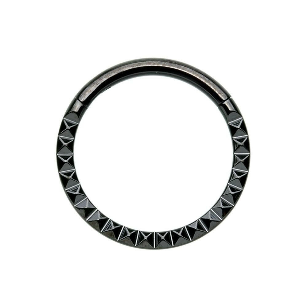 Black Pyramid Front Stamped Steel Seamless Hinged Clicker Ring Septum Ring Impulse Piercings