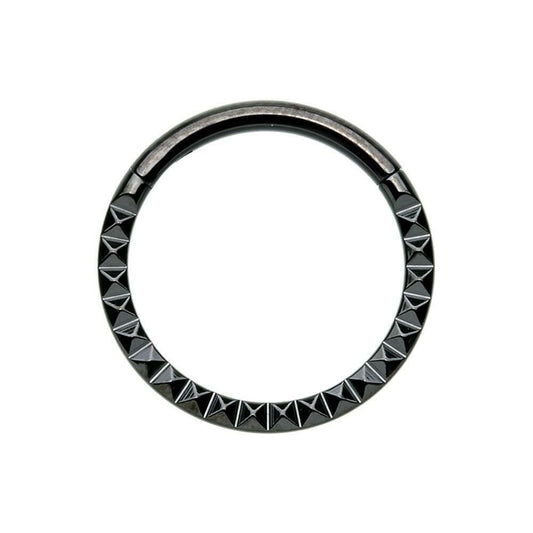 Black Pyramid Front Stamped Steel Seamless Hinged Clicker Ring Septum Ring Impulse Piercings