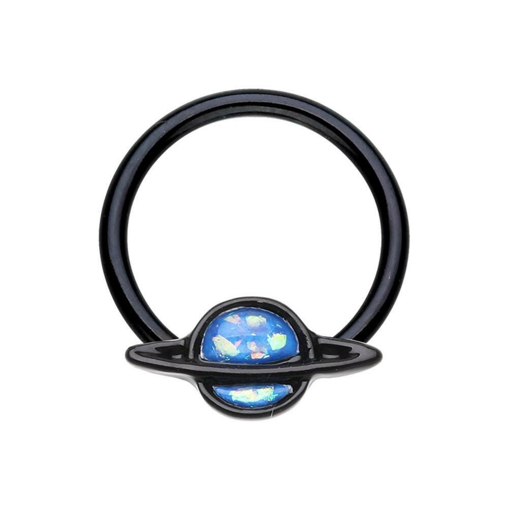 Black Saturn Planet Glitter Opal Steel Captive Bead Ring Captive Bead Impulse Piercings 5/16" (8mm)