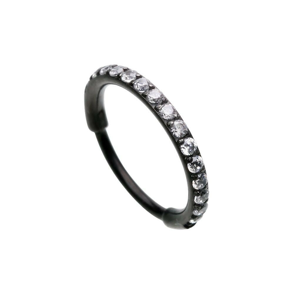 Black Side Facing Multi Gem Steel Seamless Hinged Clicker Nose Hoop Nose Ring Impulse Piercings 20 GA Length: 8mm