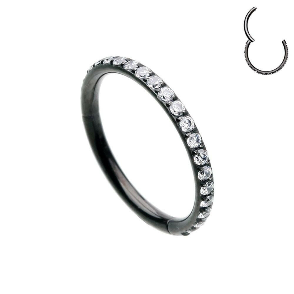 Black Side Facing Multi Gem Steel Seamless Hinged Clicker Ring Captive Bead Impulse Piercings 5/16" (8mm)