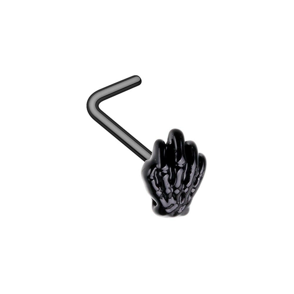 Black Skeleton Hand L-Shape Nose Ring Nose Ring Impulse Piercings