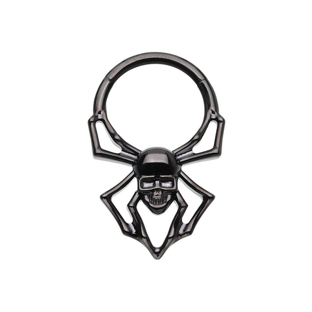 Black Spider Steel Seamless Hinged Clicker Ring Impulse Piercings 16 GA (1.2mm) / 8mm