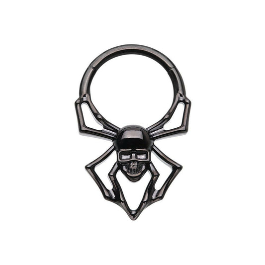 Black Spider Steel Seamless Hinged Clicker Ring Impulse Piercings 16 GA (1.2mm) / 8mm