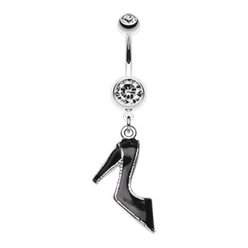 Black Stiletto High Heel Belly Button Ring Navel Ring Impulse Piercings Clear