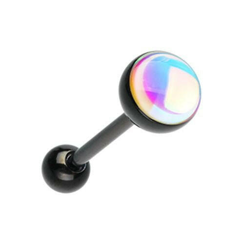 Black Synthetic Moonstone Illumilating Barbell Tongue Ring Barbell Impulse Piercings