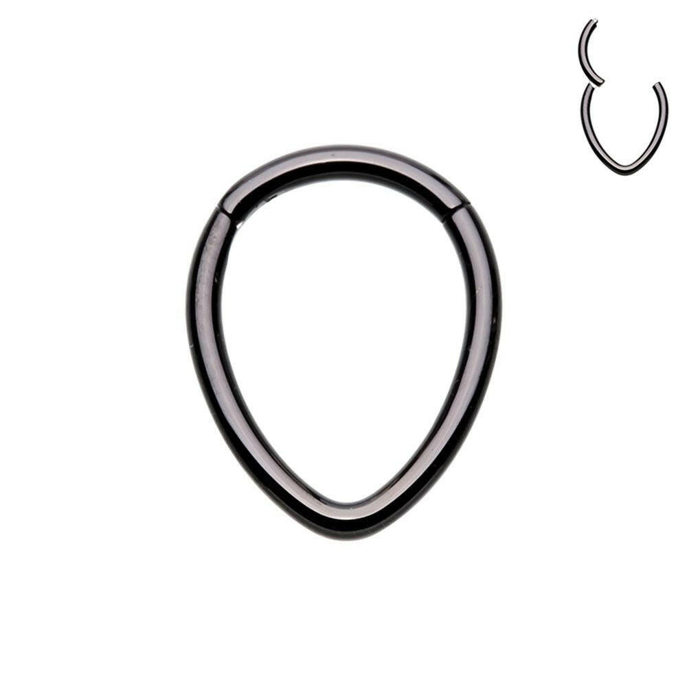 Black Teardrop Steel Seamless Hinged Clicker Ring Captive Bead Impulse Piercings