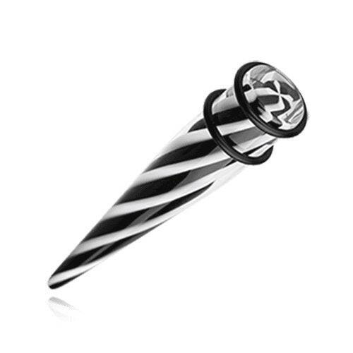 Black & White Pinwheel Stripes Acrylic Ear Stretching Taper Tapers Impulse Piercings 4 GA (5mm)