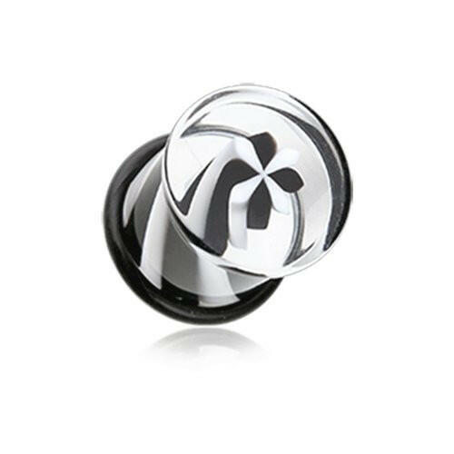 Black & White Pinwheel Stripes Acrylic Single Flared Plug Earrings Plug Earrings Impulse Piercings 6 GA (4mm)