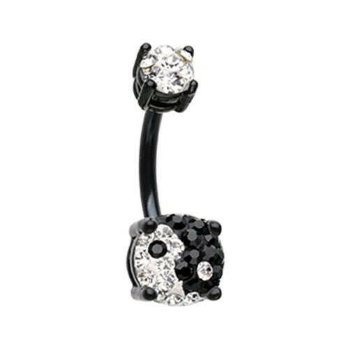 Black Yin Yang Sprinkle Dot Gem Prong Sparkle Belly Button Ring Navel Ring Impulse Piercings