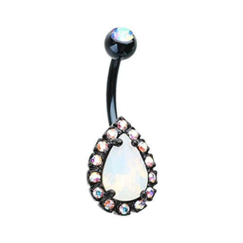 Blackened Opalescent Teardrop Belly Button Ring Navel Ring Impulse Piercings