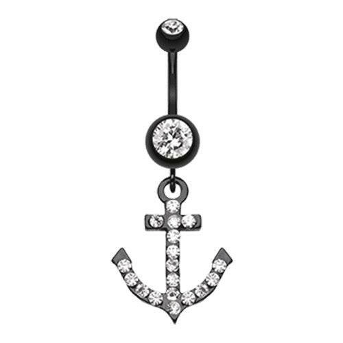 Blackline Anchor Gem Sparkle Belly Button Ring Navel Ring Impulse Piercings Clear