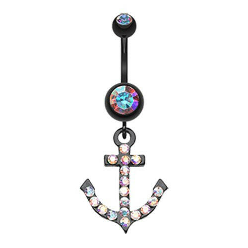 Blackline Anchor Gem Sparkle Belly Button Ring Navel Ring Impulse Piercings Aurora Borealis