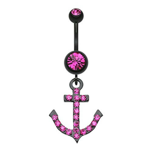 Blackline Anchor Gem Sparkle Belly Button Ring Navel Ring Impulse Piercings Fuchsia