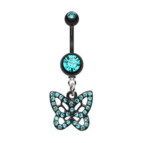 Blackline Butterfly Belly Button Ring Navel Ring Impulse Piercings Teal