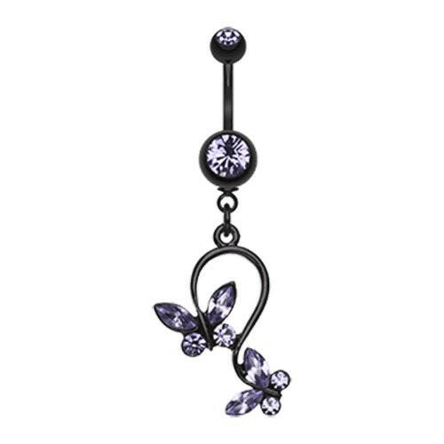 Blackline Butterfly Gem Loop Belly Button Ring Navel Ring Impulse Piercings Pink/Aurora Borelis