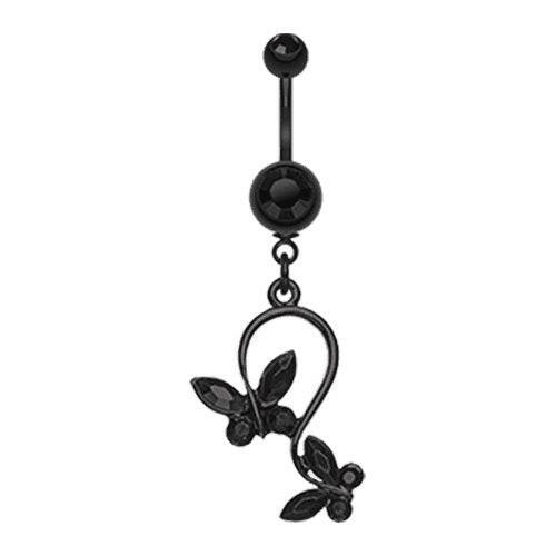 Blackline Butterfly Gem Loop Belly Button Ring Navel Ring Impulse Piercings Black