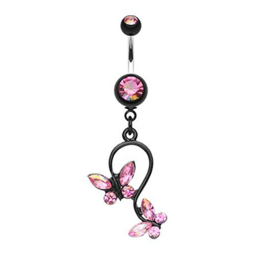 Blackline Butterfly Gem Loop Belly Button Ring Navel Ring Impulse Piercings Pink