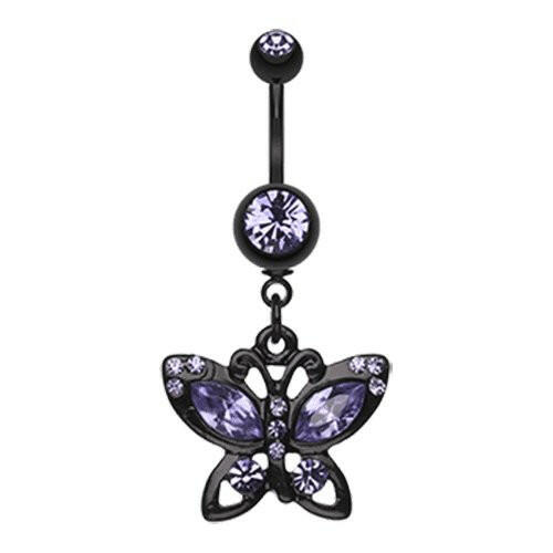 Blackline Butterfly Sparkle Belly Button Ring Navel Ring Impulse Piercings Tanzanite