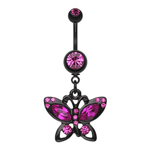 Blackline Butterfly Sparkle Belly Button Ring Navel Ring Impulse Piercings Fuchsia