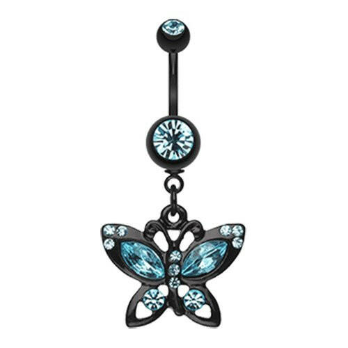 Blackline Butterfly Sparkle Belly Button Ring Navel Ring Impulse Piercings Aqua