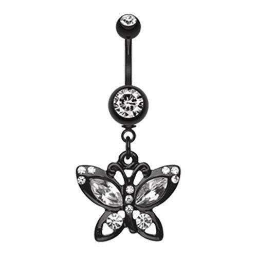 Blackline Butterfly Sparkle Belly Button Ring Navel Ring Impulse Piercings Clear