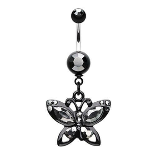 Blackline Butterfly Sparkle Belly Button Ring Navel Ring Impulse Piercings Hematite