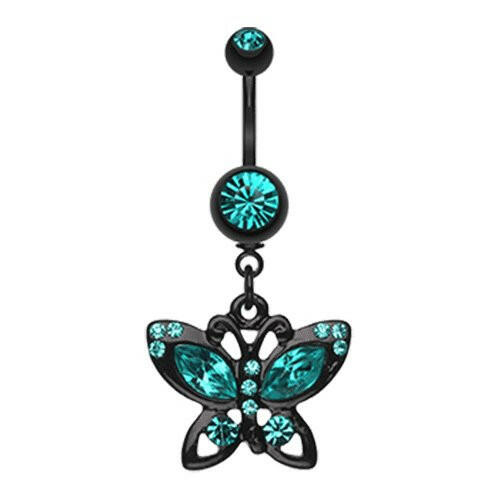 Blackline Butterfly Sparkle Belly Button Ring Navel Ring Impulse Piercings Teal