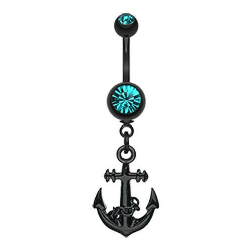 Blackline Classic Anchor Belly Button Ring Navel Ring Impulse Piercings Teal