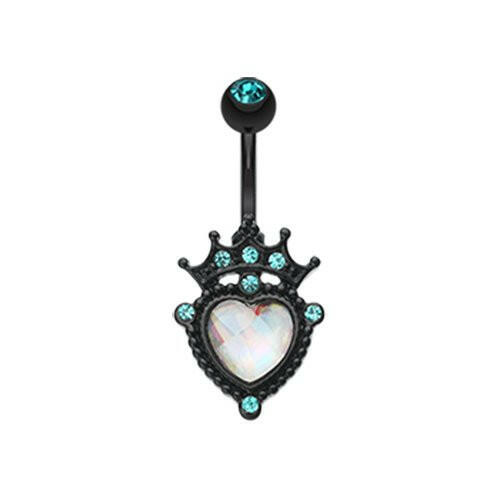 Blackline Crowned Opalite Heart Belly Button Ring Navel Ring Impulse Piercings Teal