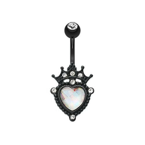 Blackline Crowned Opalite Heart Belly Button Ring Navel Ring Impulse Piercings Clear